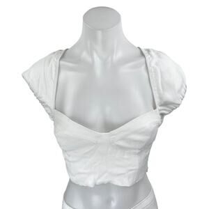 Aritzia Wilfred White Short Puff Sleeve Corset Bandeau Smocked Crop Top Size 2XS